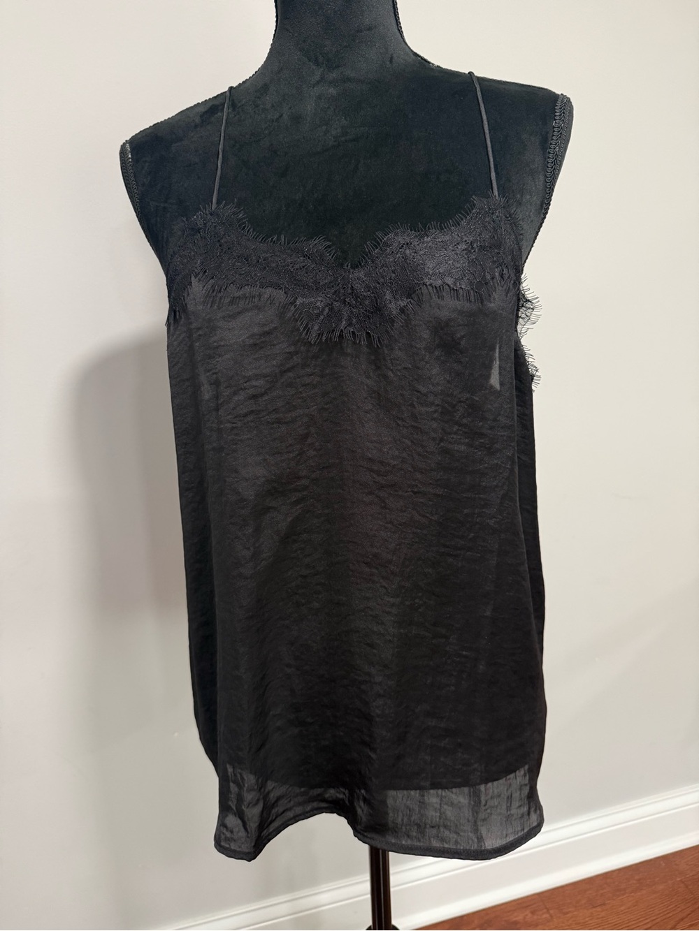 Nine West Black Satin-Look Lace Trim Cami